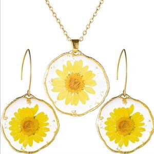 Natural Real Flowers Jewelry Set Stainless Steel
